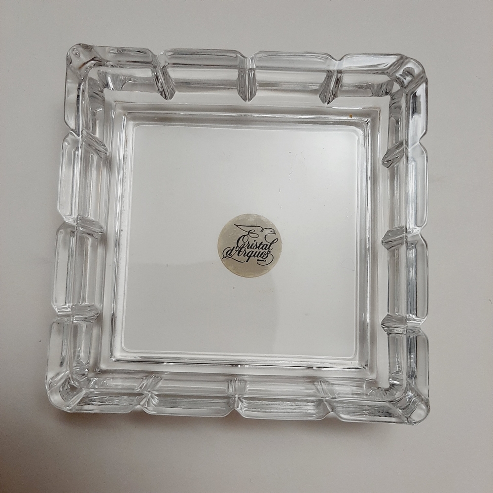 🍒 Cristal d’Arques France Vintage Lead Crystal Clear Square Ashtray